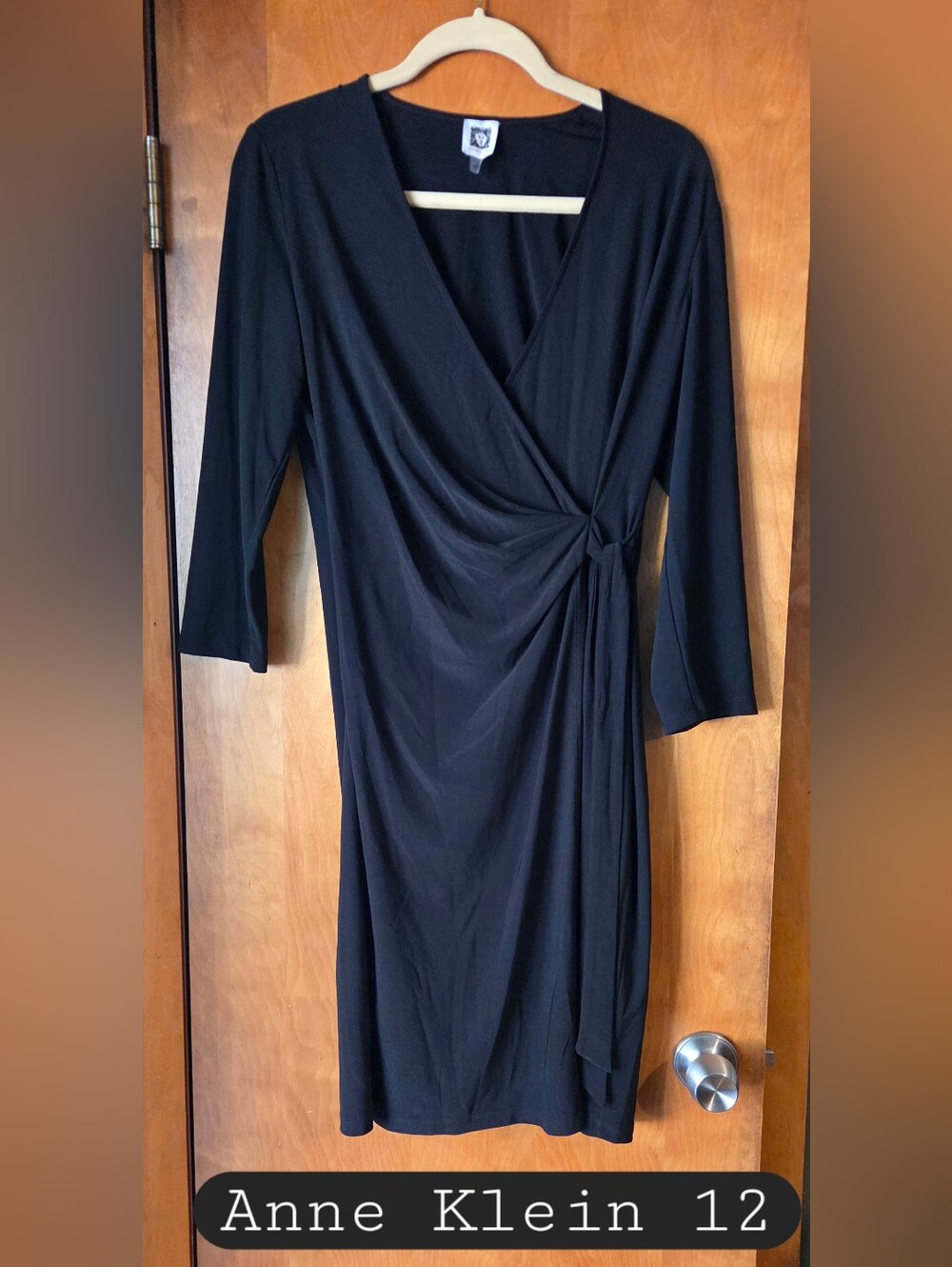 Anne Klein Black Faux-Wrap Knot Midi Dress